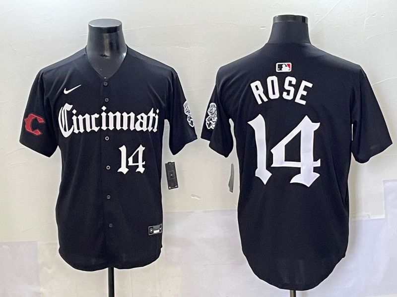 Men 2025 Cincinnati Reds #14 Rose Black Five generations Joint Name Nike MLB Jersey style 13->cincinnati reds->MLB Jersey